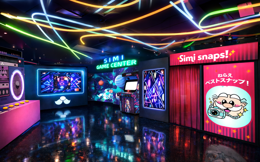 Colorful lights are used on Dr. Simi Game Center Floor.